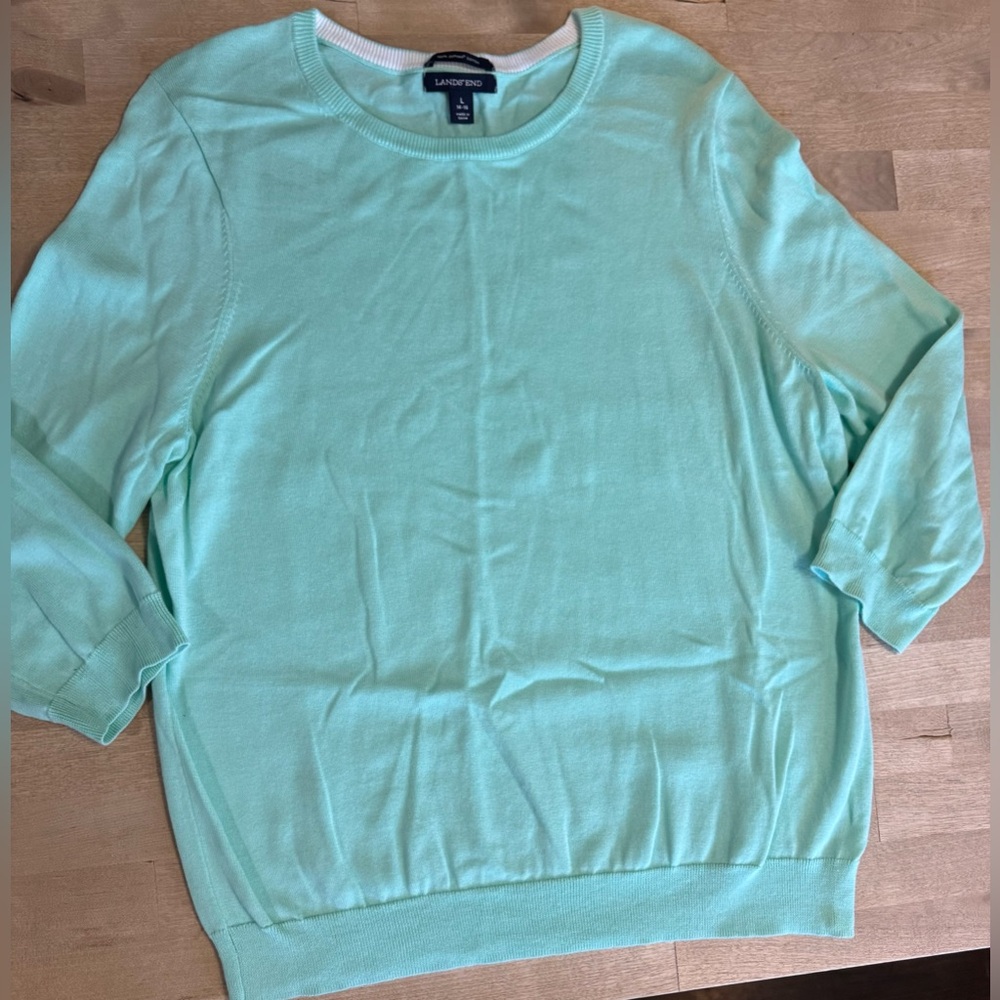 Lands' End seafoam Green 3/4 Sweater